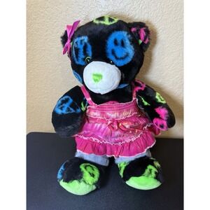Build A Bear Peace Signs Smiley Faces 15" Black Neon Green Pink Blue